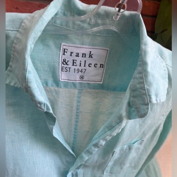 Frank & Eileen 100% Linen Shirley Button Shirt Classic Preppy Minimalist Blue M - Picture 9 of 16